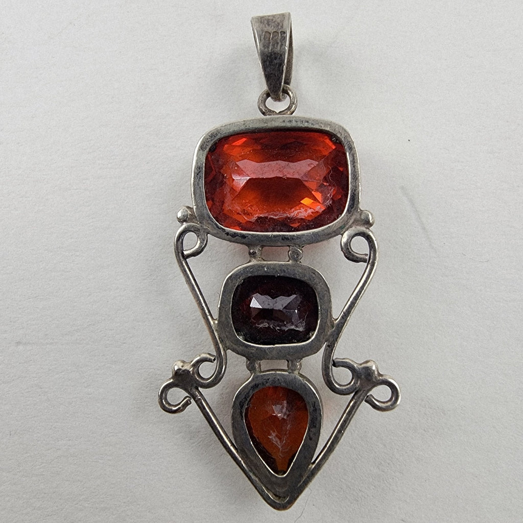 Red 3 Stone Sterling Silver 925 Cocktail Pendant Vintage