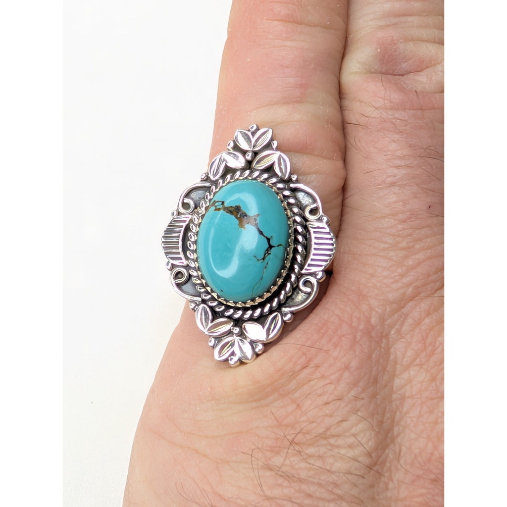 Southwestern Turquoise Stamped Sterling Silver 925 Adjustable Ring New