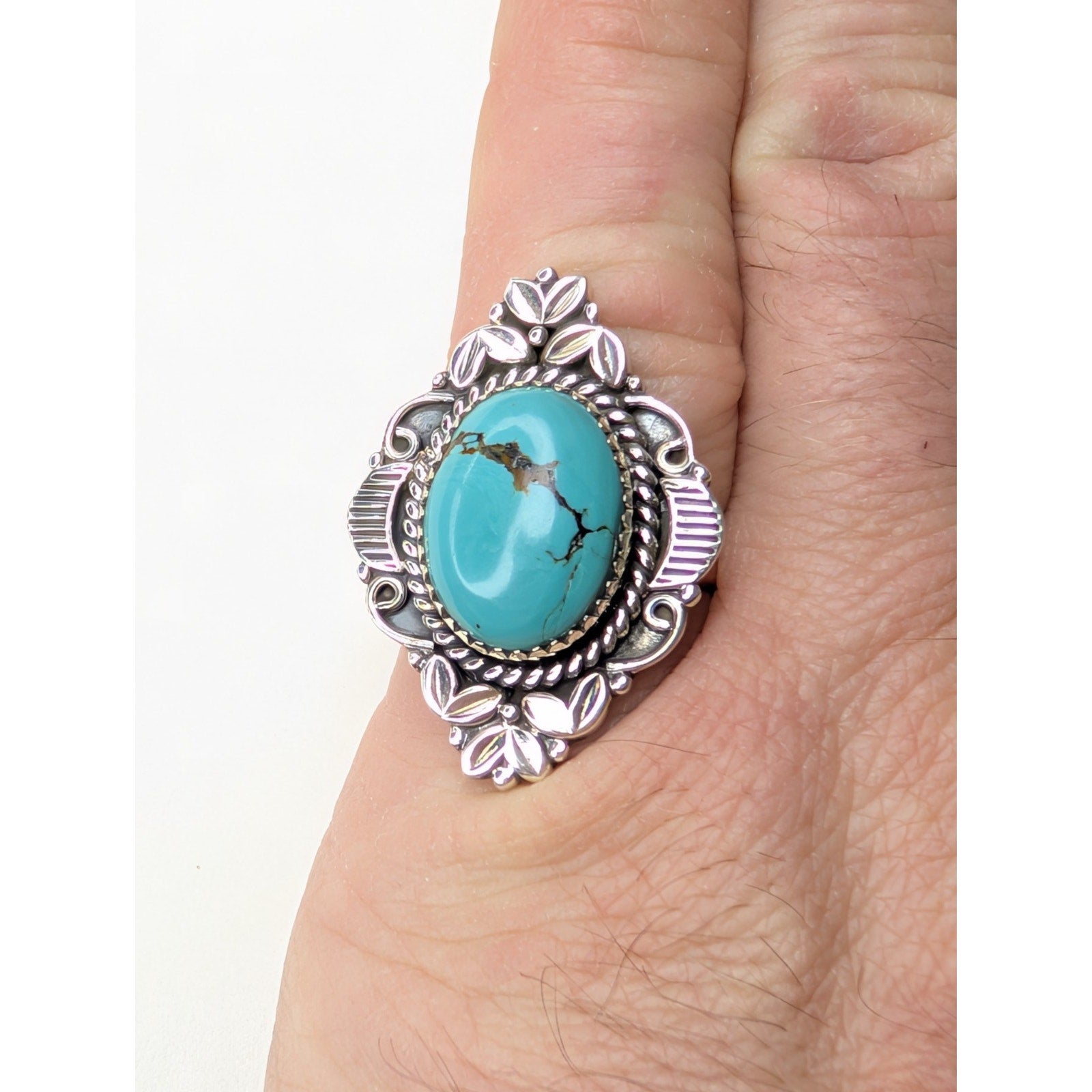 Southwestern Turquoise Stamped Sterling Silver 925 Adjustable Ring New