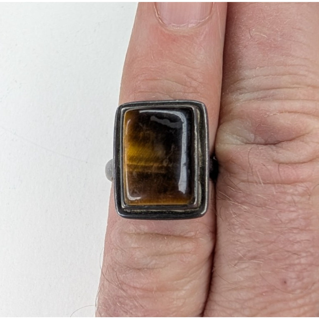 Tigers Eye Rectangle Sterling Silver 925 Ring Size 6 Vintage