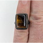 Tigers Eye Rectangle Sterling Silver 925 Ring Size 6 Vintage