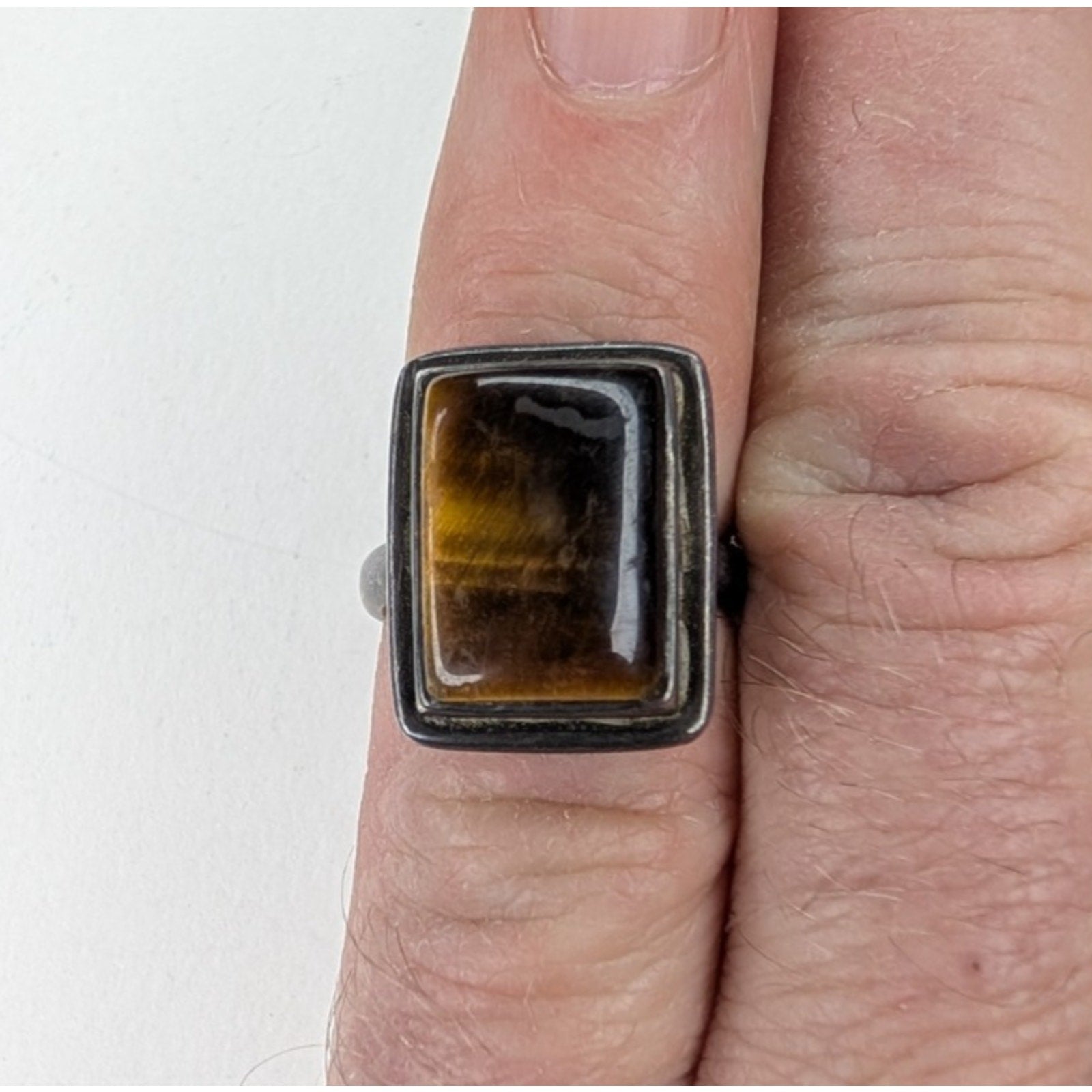 Tigers Eye Rectangle Sterling Silver 925 Ring Size 6 Vintage