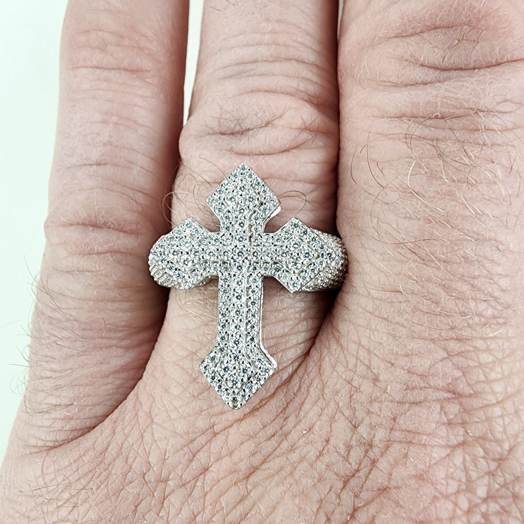 Moissanite Cross Ring Size 12 Sterling Silver 925 New Iced Out
