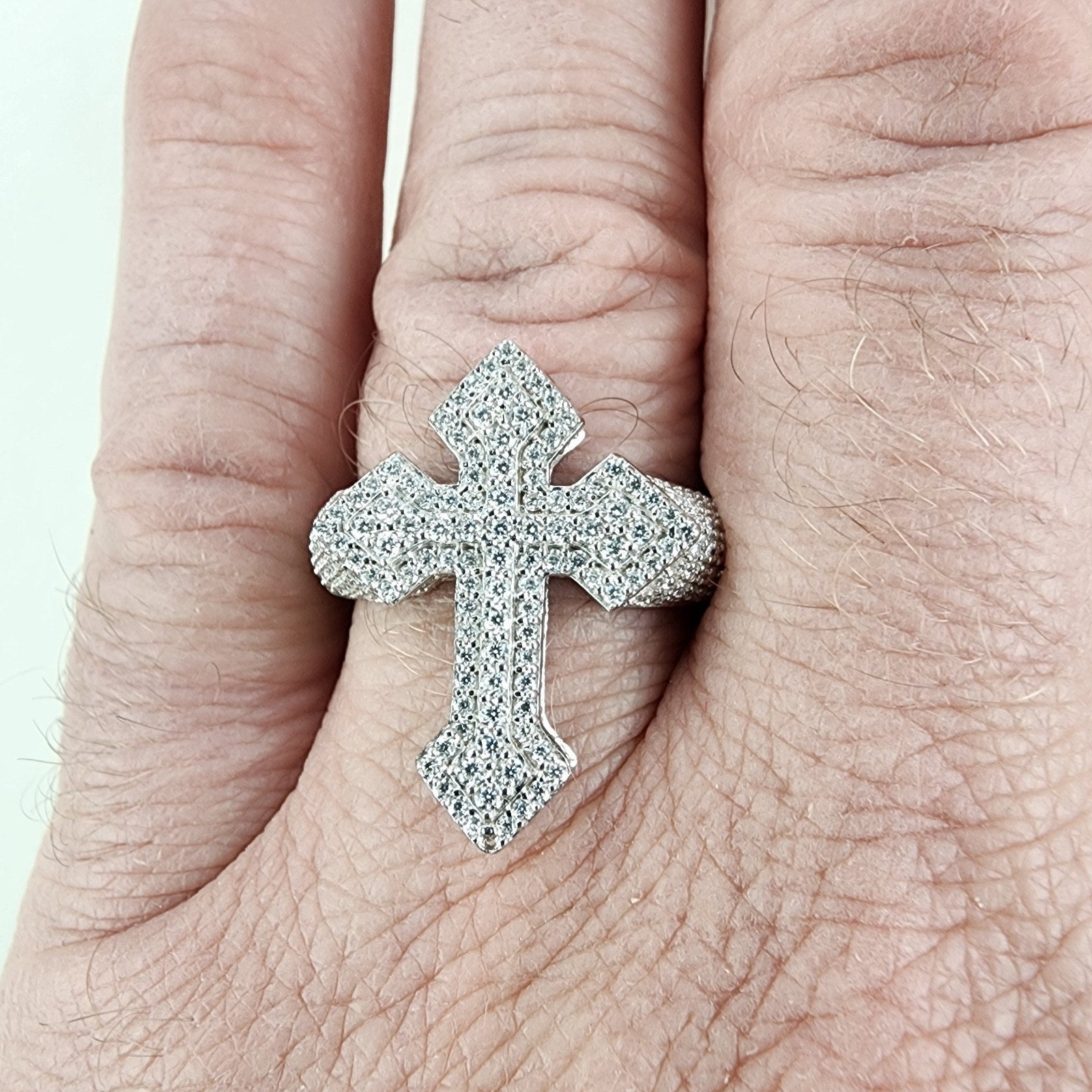 Moissanite Cross Ring Size 12 Sterling Silver 925 New Iced Out
