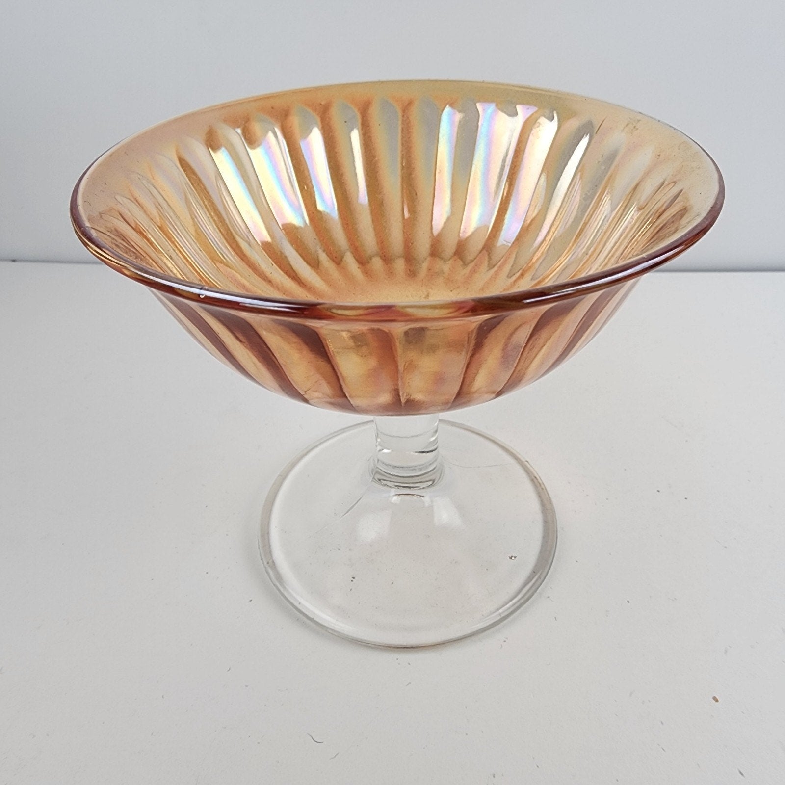 4" Marigold Carnival Glass Stemmed Ice Cream Sherbet Dessert Dish Set of 4