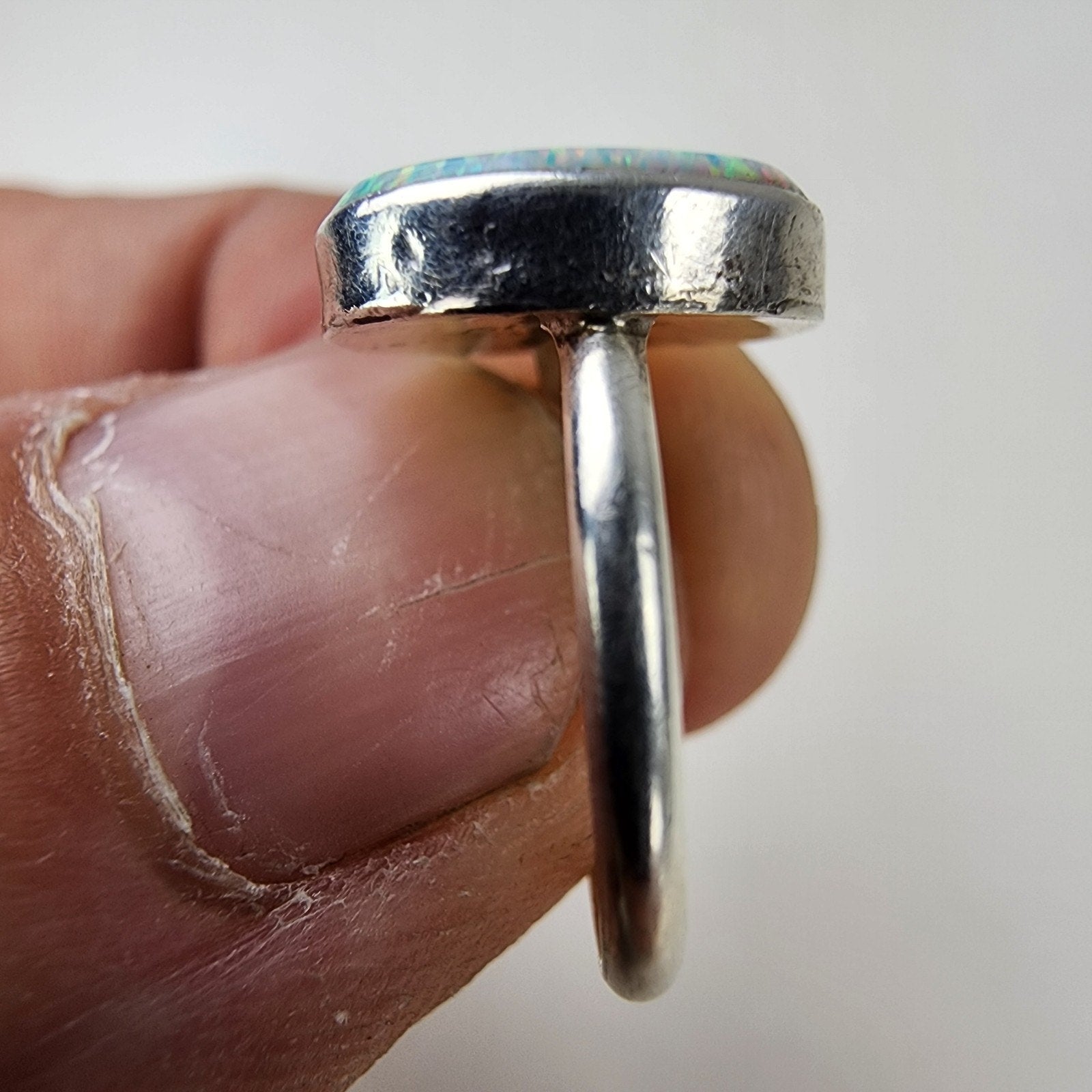 Opal Inlay Southwestern Ring Size 5 Sterling Silver 925 Black Onyx Vintage