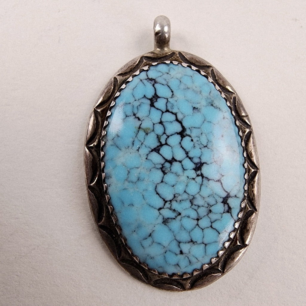 Native Turquoise Stamped Pendant Sterling Silver 925 Vintage