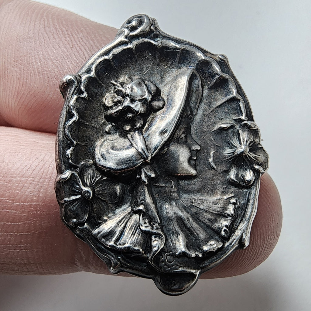 Victorian Sterling Silver 925 Cameo Brooch Pin Repousse