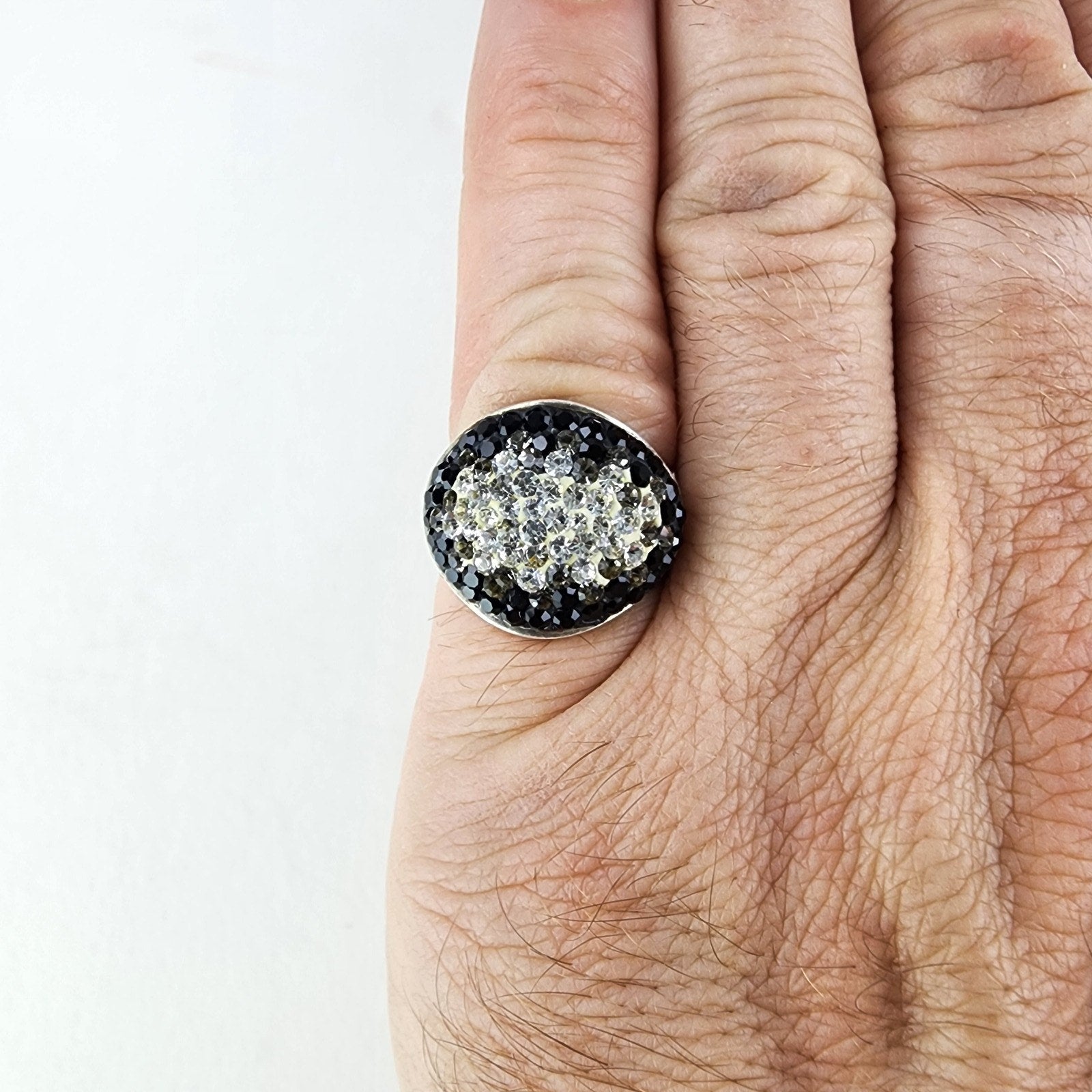 Vintage Sterling Silver 925 Cluster Cocktail Ring Size 7 1/2 Clear and Black