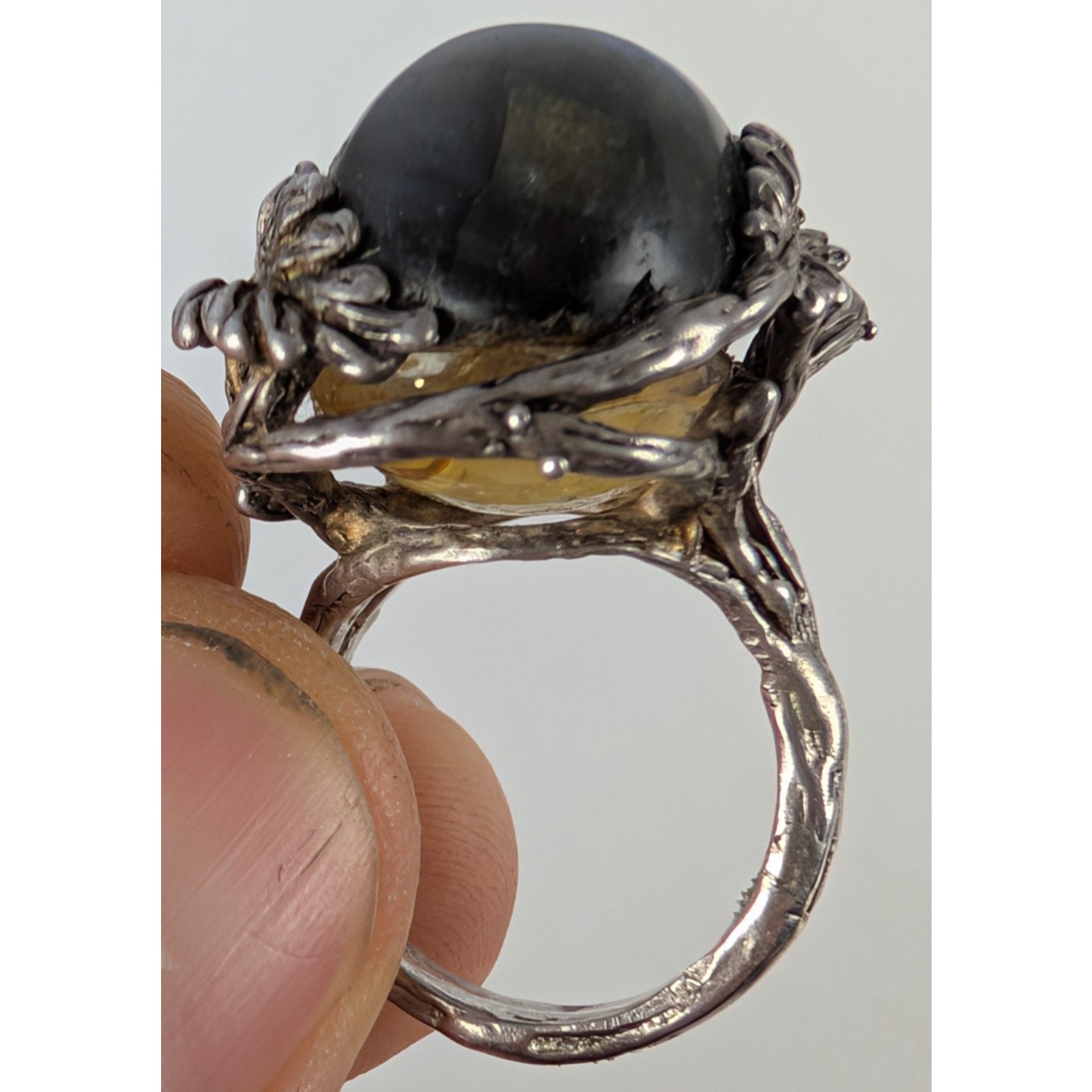 Brutalist Labradorite Sterling Silver Floral Setting Ring Size 5 1/4