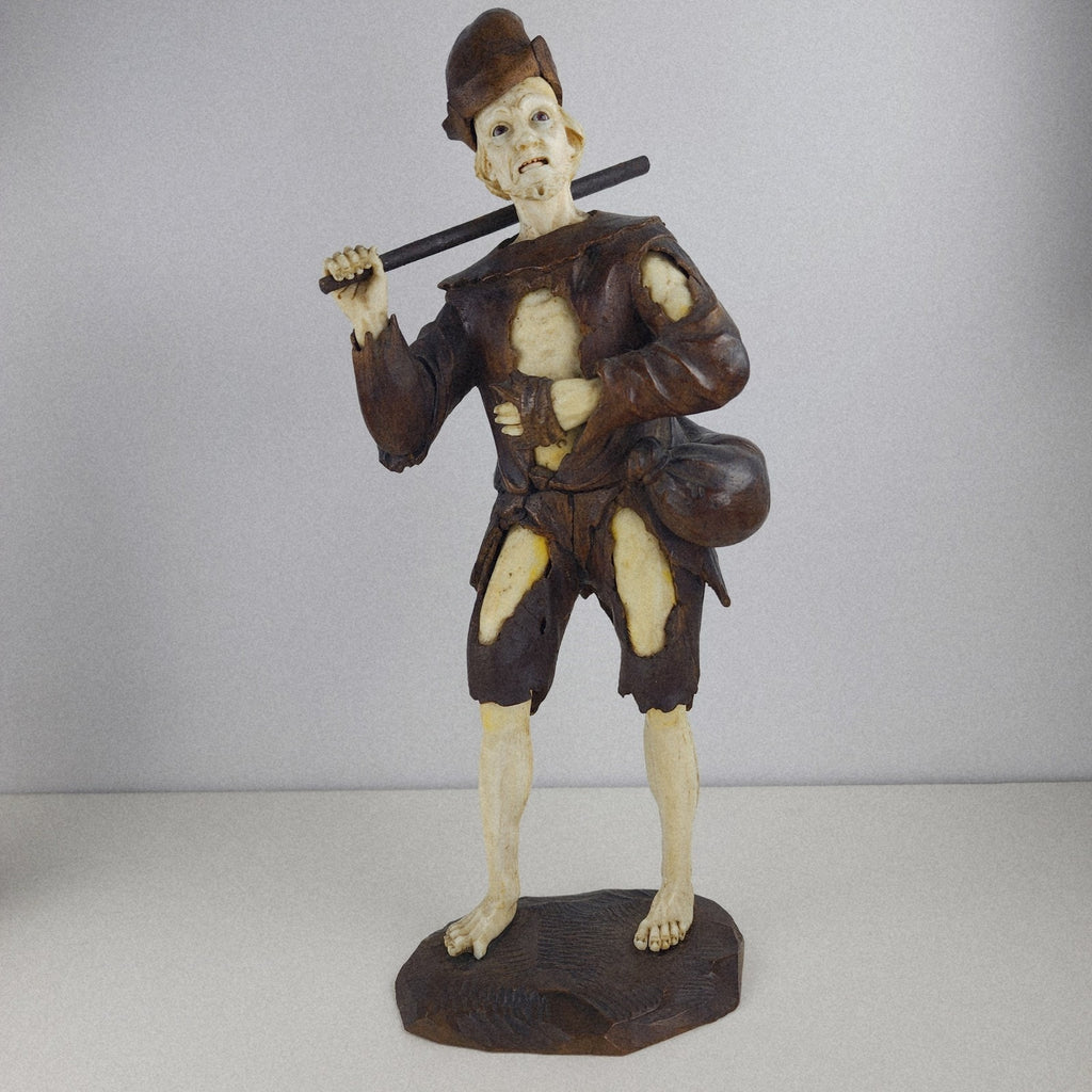 18th C Carved Wood Beggar Couple by Simon Troger or Follower Museum Quality
