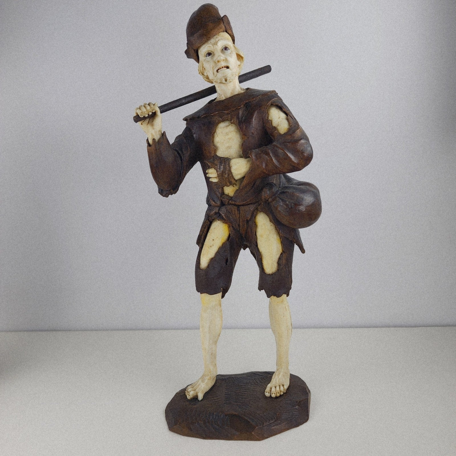18th C Carved Wood Beggar Couple by Simon Troger or Follower Museum Quality