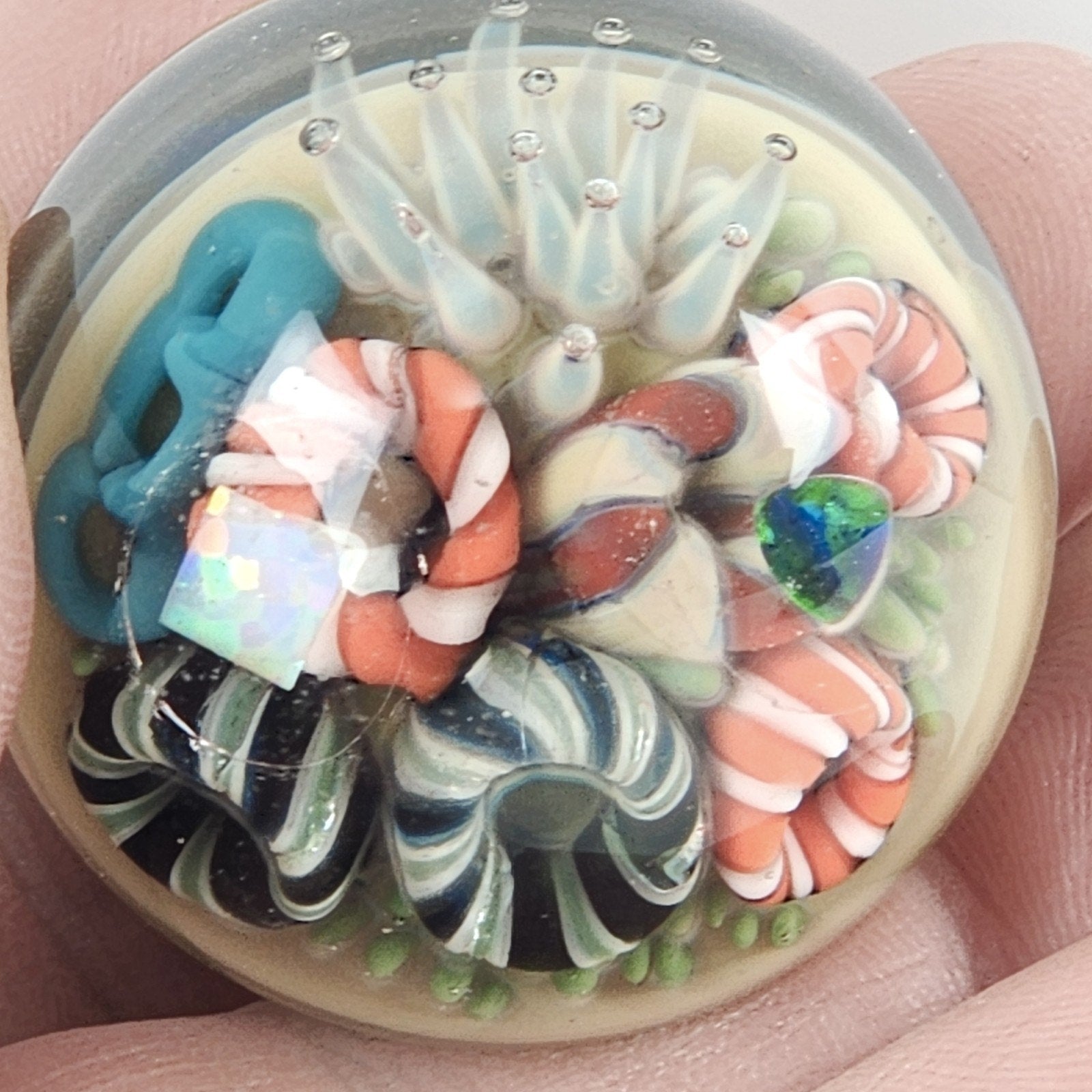 Keys Glass 32mm Coral Reef Marble with Opal Accents Signed 2014 Boro