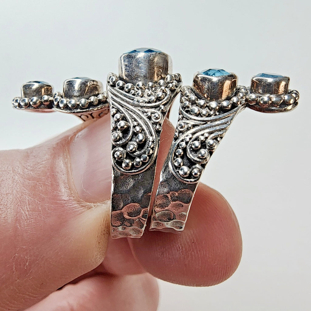 Designer Topaz Double Bypass Ring Size 7 by Sarda Sterling Silver 925 Retired