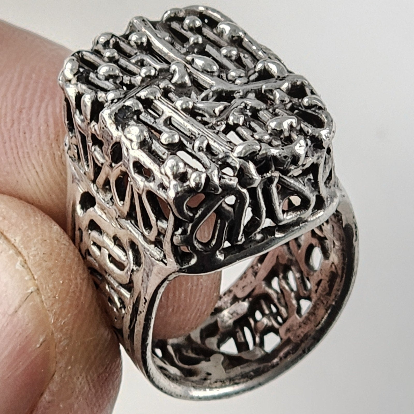Handmade Brutalist Ring Size 5 1/2 Sterling Silver 925 OOAK Designer Vintage