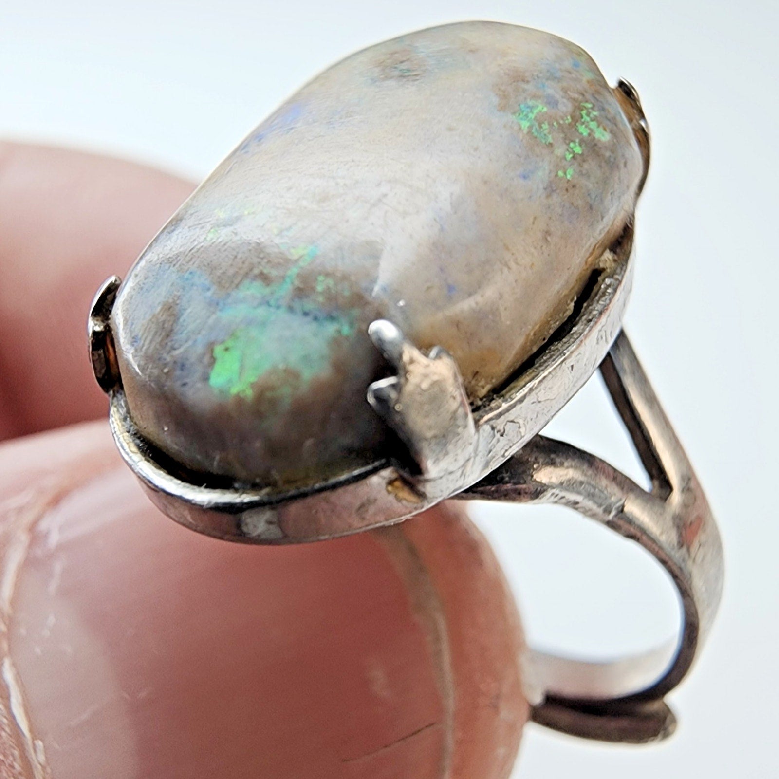Boulder Opal Adjustable Size Ring Sterling Silver 925 Vintage