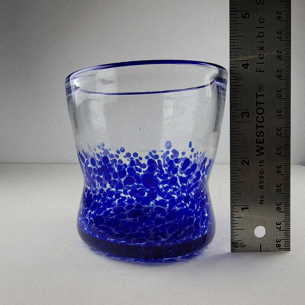Hand Blown Blue and Clear Vase Art Glass Vessel