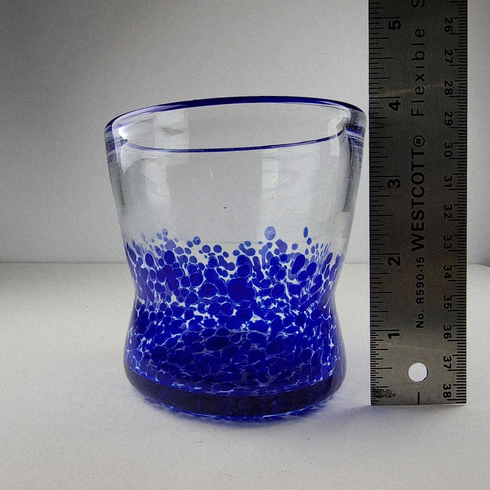 Hand Blown Blue and Clear Vase Art Glass Vessel