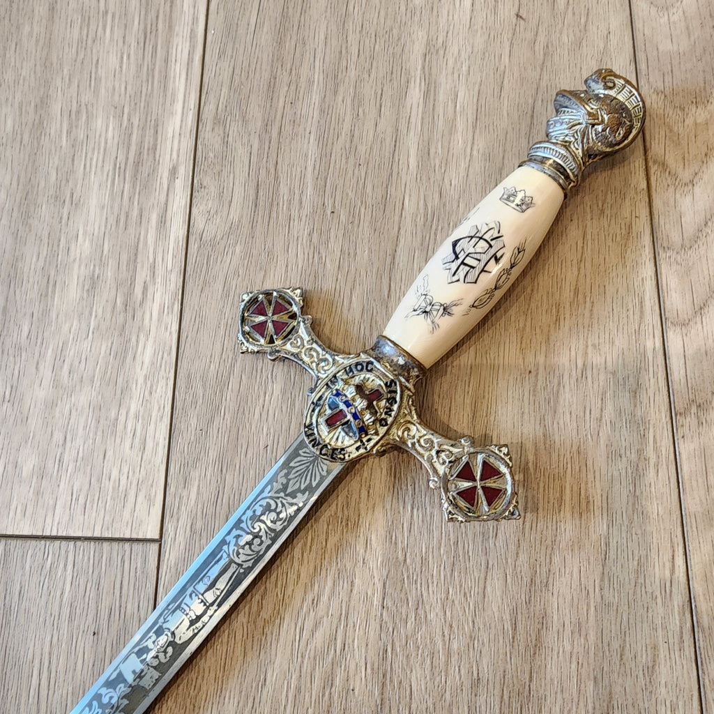 37" Freemason Vintage Sword & Sheath Engraved Henderson Ames Co.