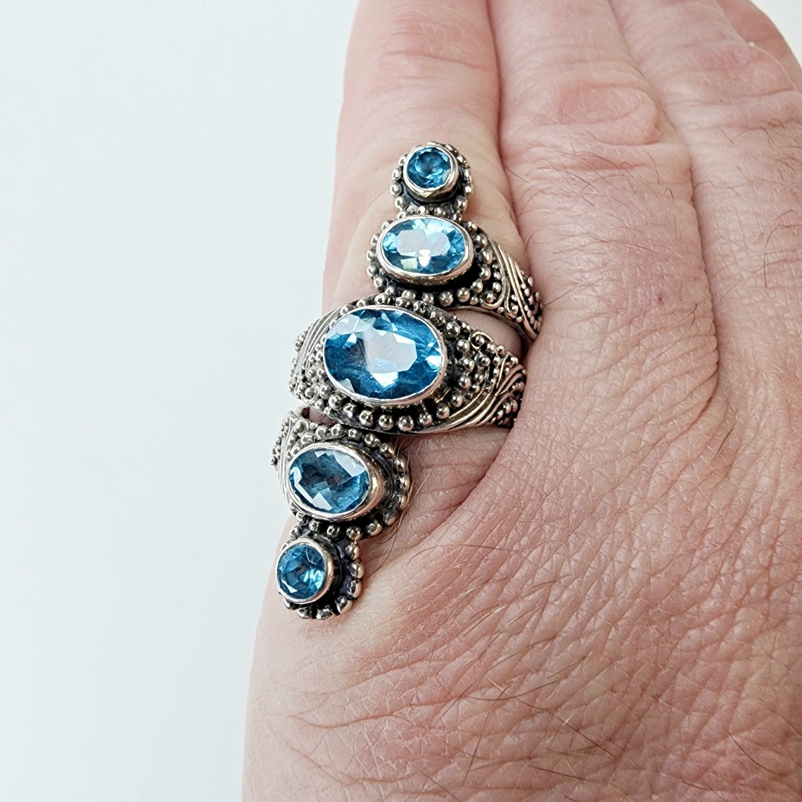 Designer Topaz Double Bypass Ring Size 7 by Sarda Sterling Silver 925 Retired