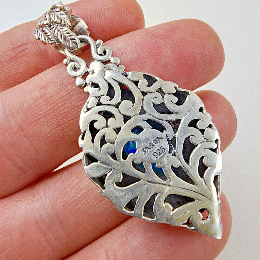 Sarda Caribbean Quartz Pariba Blue Pendant Sterling Silver 925 Vintage Bali