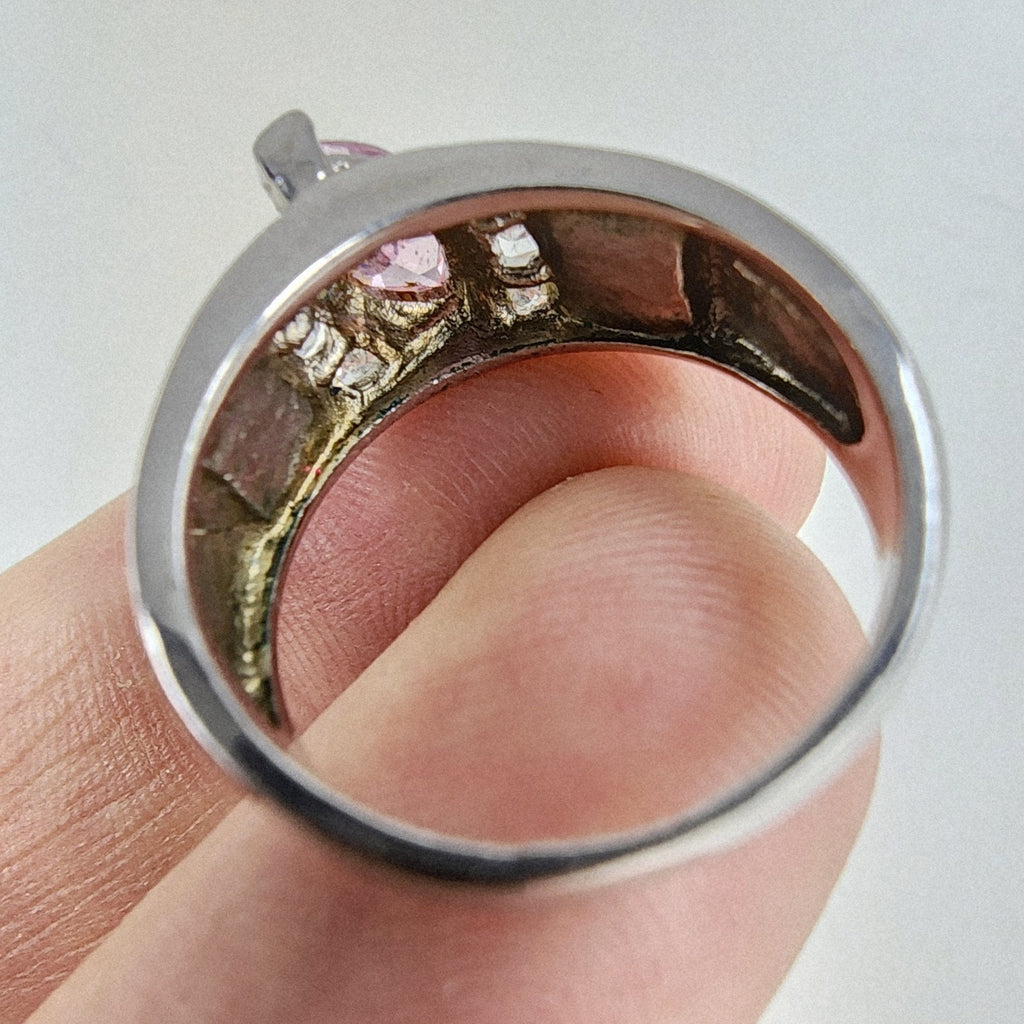 Opal Inlay Amethyst Ring Size 8 1/2 Sterling Silver 925 Vintage