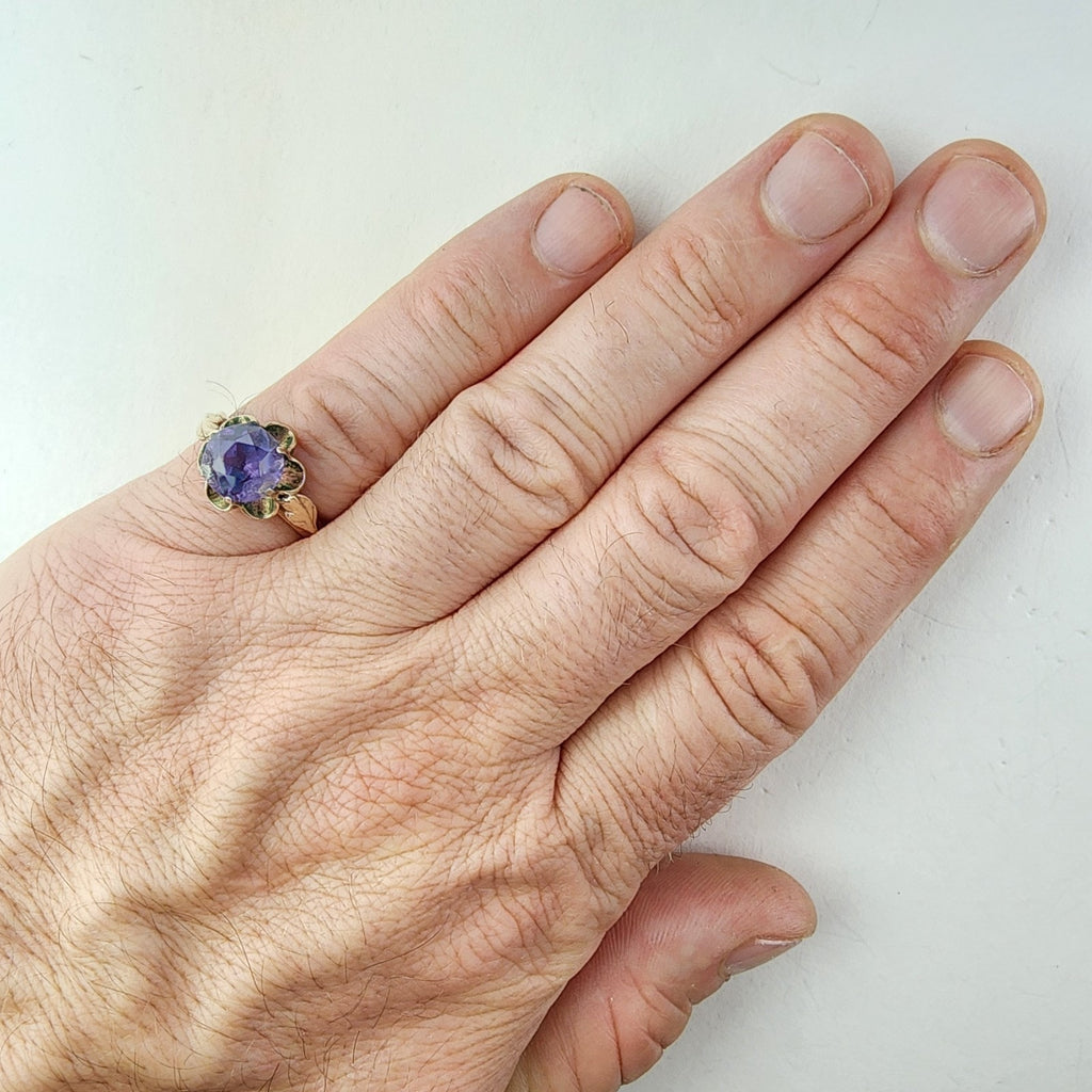 Blue to Purple Sapphire Russian Ring Size 9 Sterling Silver 875 Gold Finish