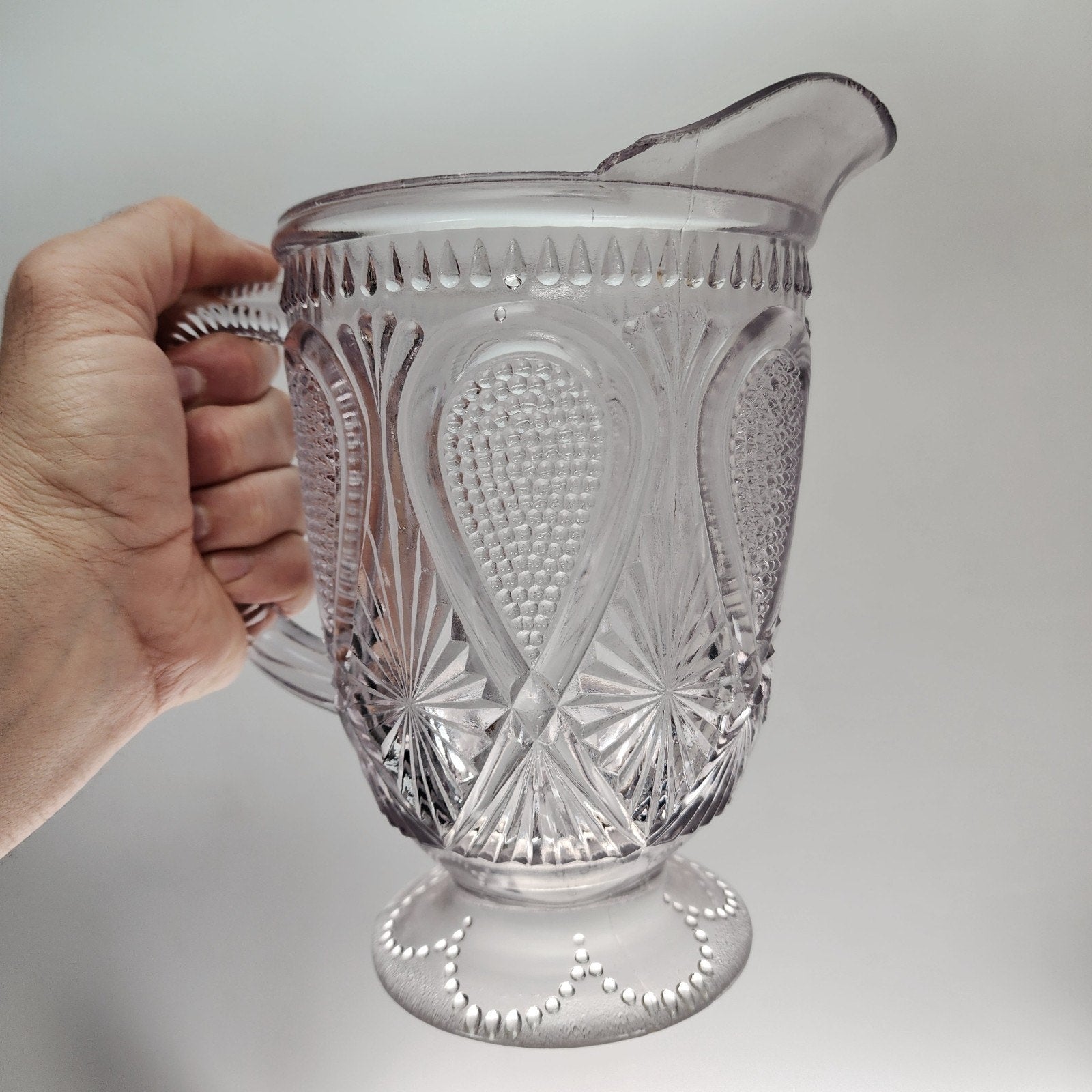 Dotted Loop Pattern Purple Depression Glass Pitcher Vintage