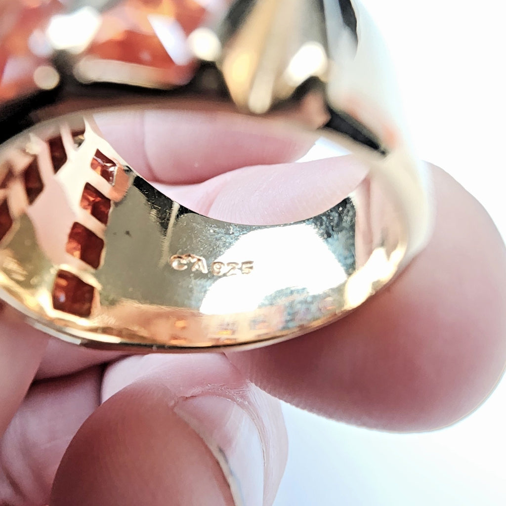 Channel Set Orange Stone Ring Size 7 Sterling Silver 925