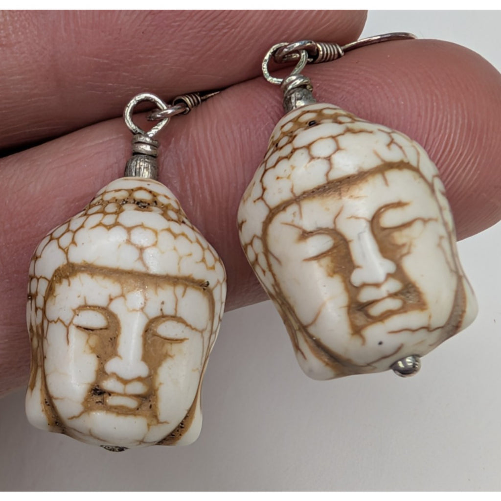 Buddha Head Sterling Silver 925 Dangle Earrings Vintage