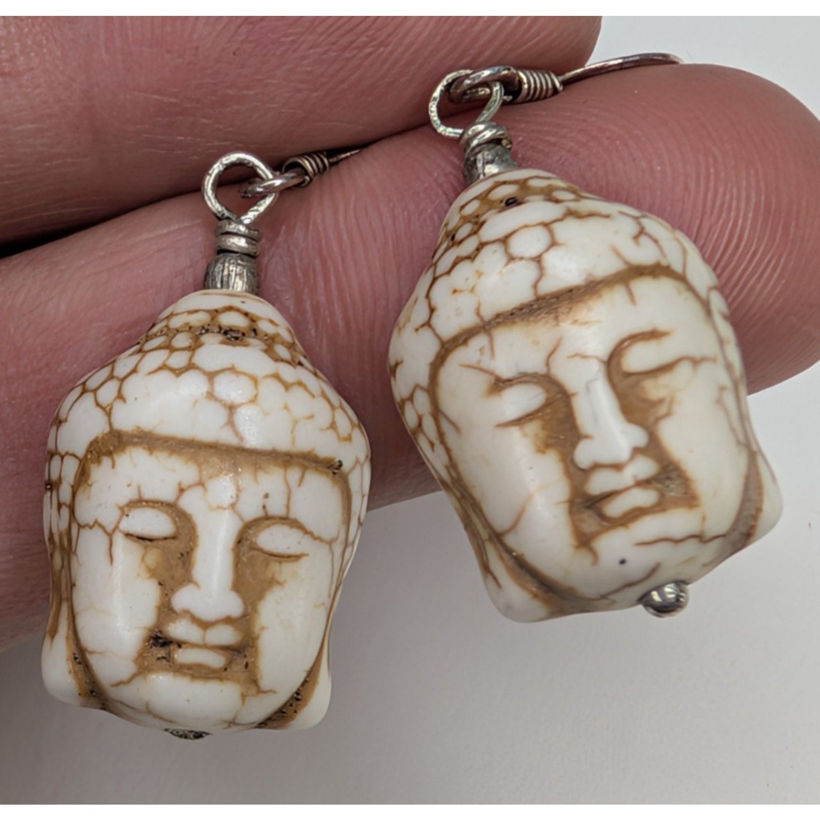 Buddha Head Sterling Silver 925 Dangle Earrings Vintage