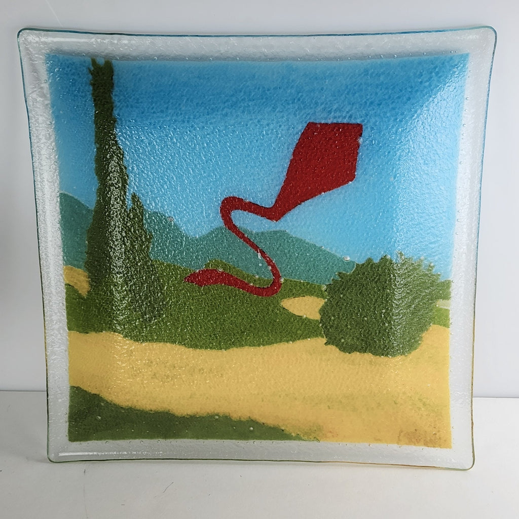 Fused Glass Plate with Red Kite by Youth Artist Stephanie P