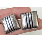 Taxco Modernist Square Sterling Silver 925 Earrings Vintage 18g