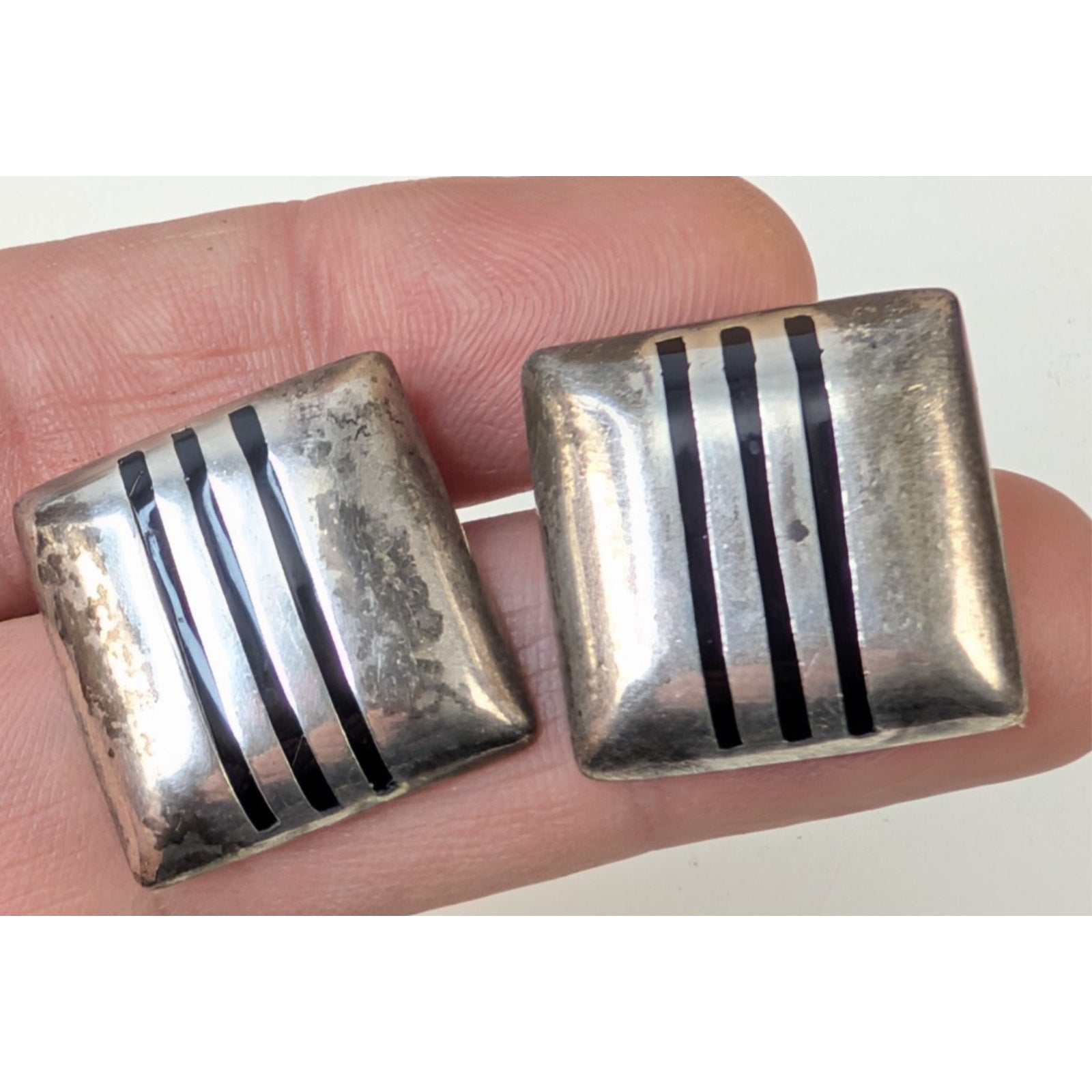 Taxco Modernist Square Sterling Silver 925 Earrings Vintage 18g