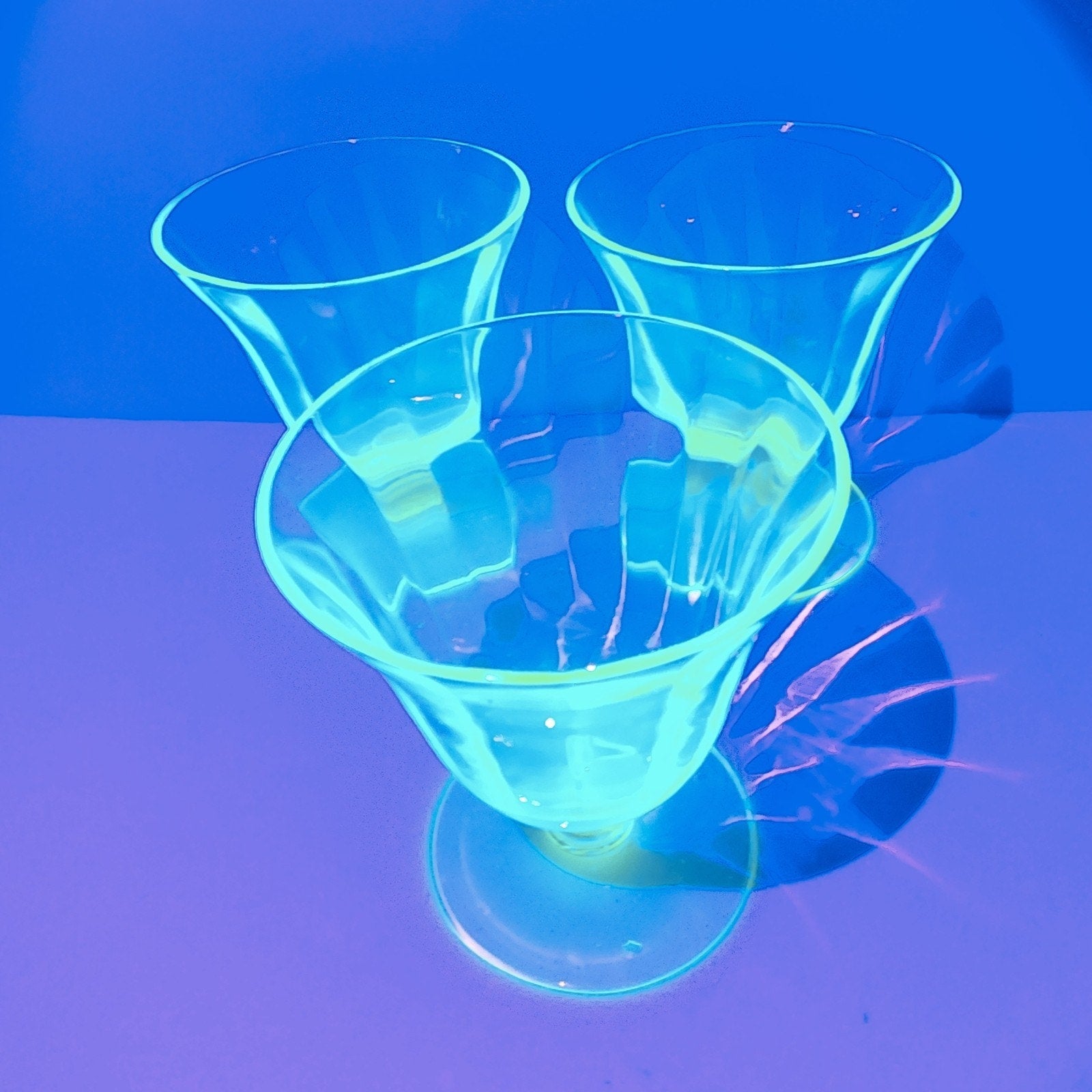 UV Uranium Glow Depression Glass Footed Desert Cups 4 Oz Set of Three
