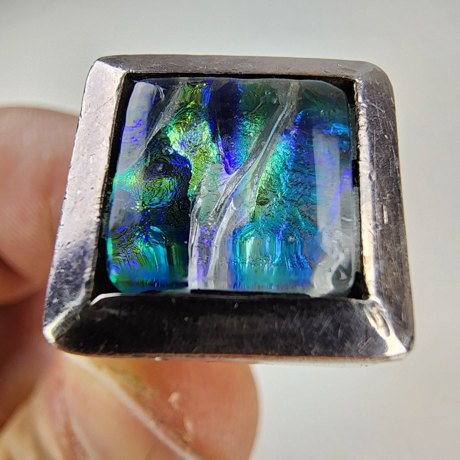 Bold Modernist Abalone Doublet Mexico Ring Size 6 1/4 Sterling Silver 925