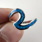 Modernist Opal Inlay Wave Ring Size 6 3/4 in Sterling Silver 925