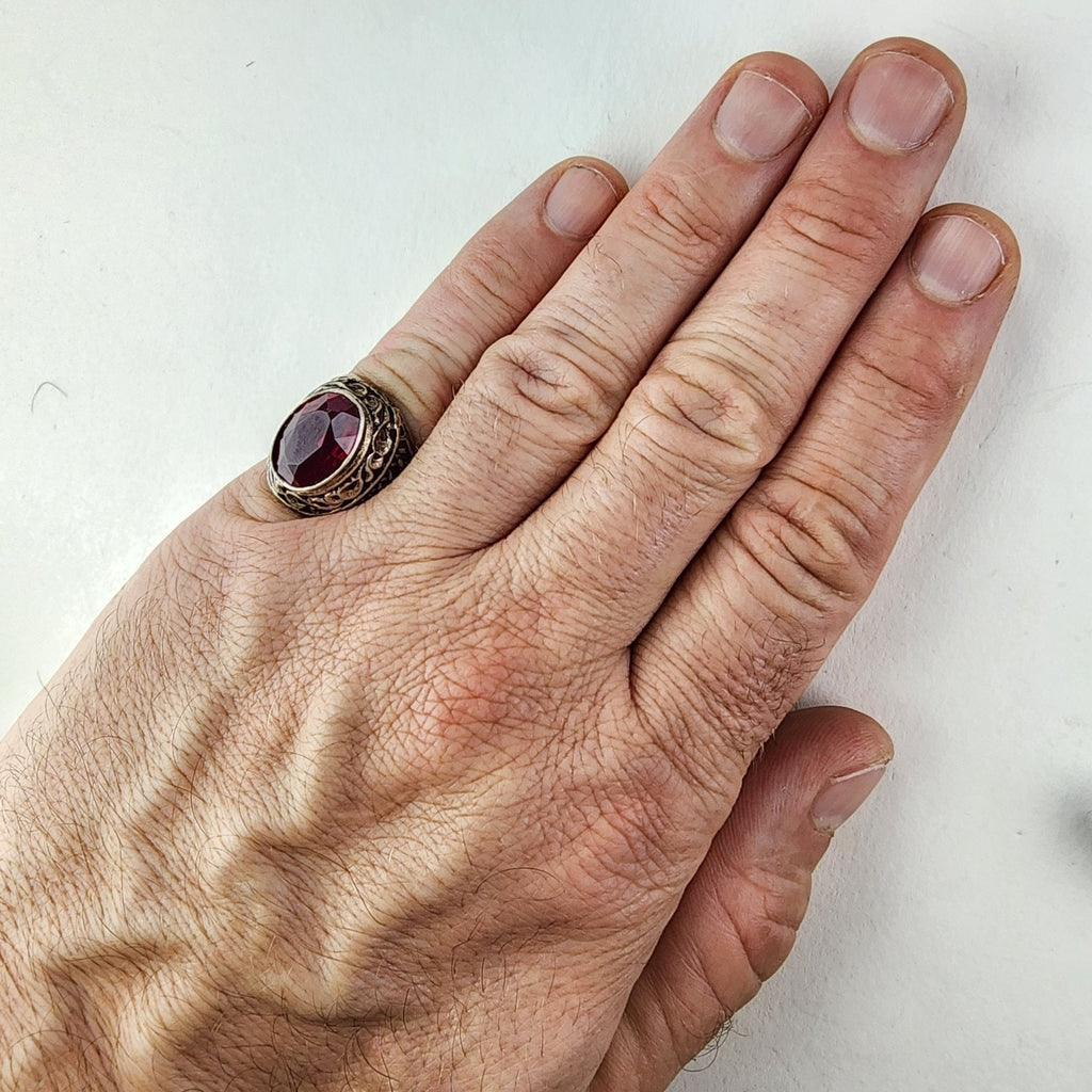 5ct Ruby Russian Mens Ring Size 7 1/2 Sterling Silver 875 Vintage Basketweave