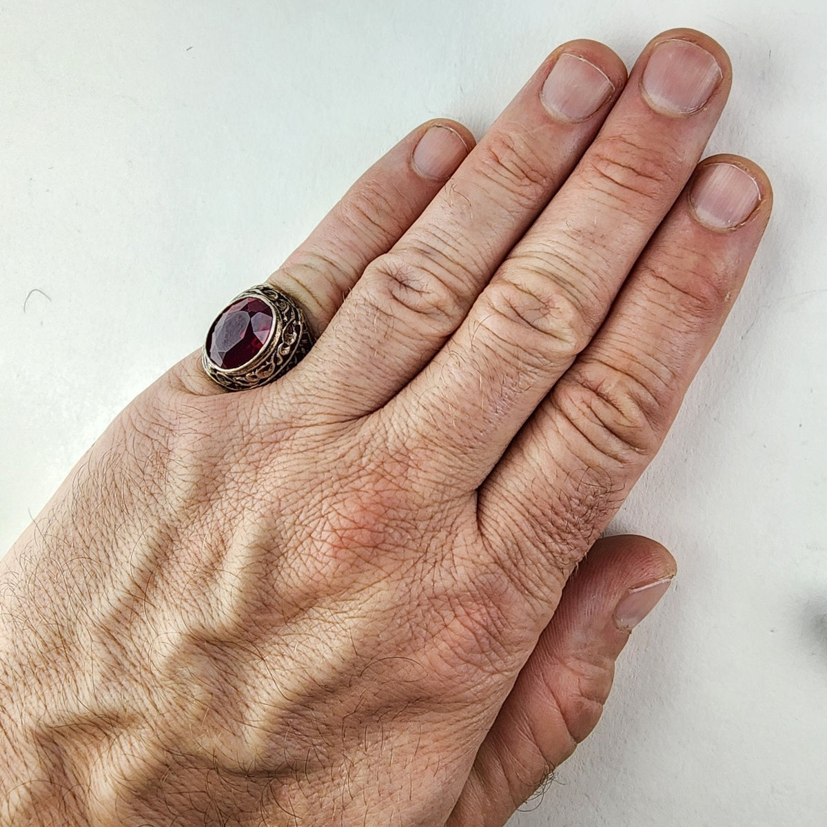 5ct Ruby Russian Mens Ring Size 7 1/2 Sterling Silver 875 Vintage Basketweave