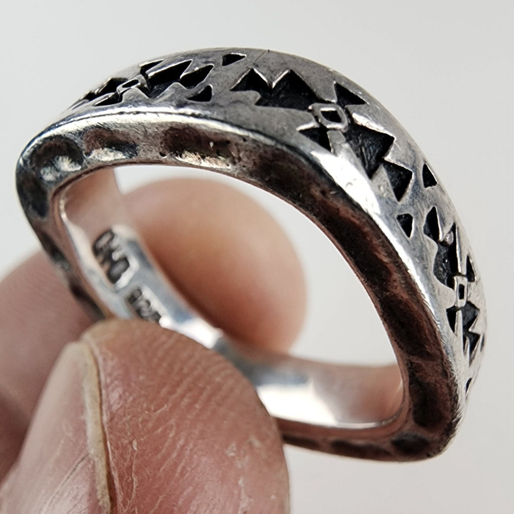 Clocks and Colors Retired Square Patterned Ring Size 7 1/2 Sterling Silver 925