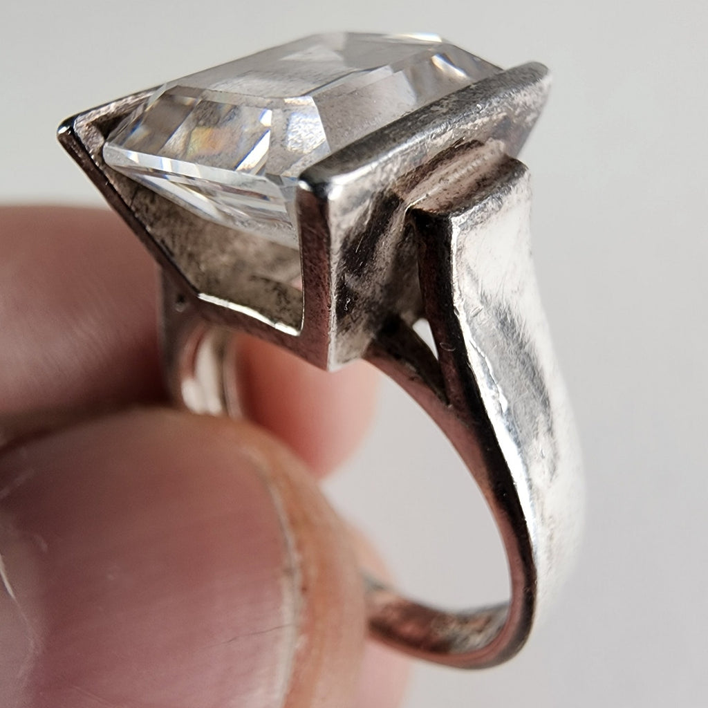 Vintage Emerald Cut Cocktail Ring Size 7 in Sterling Silver 925