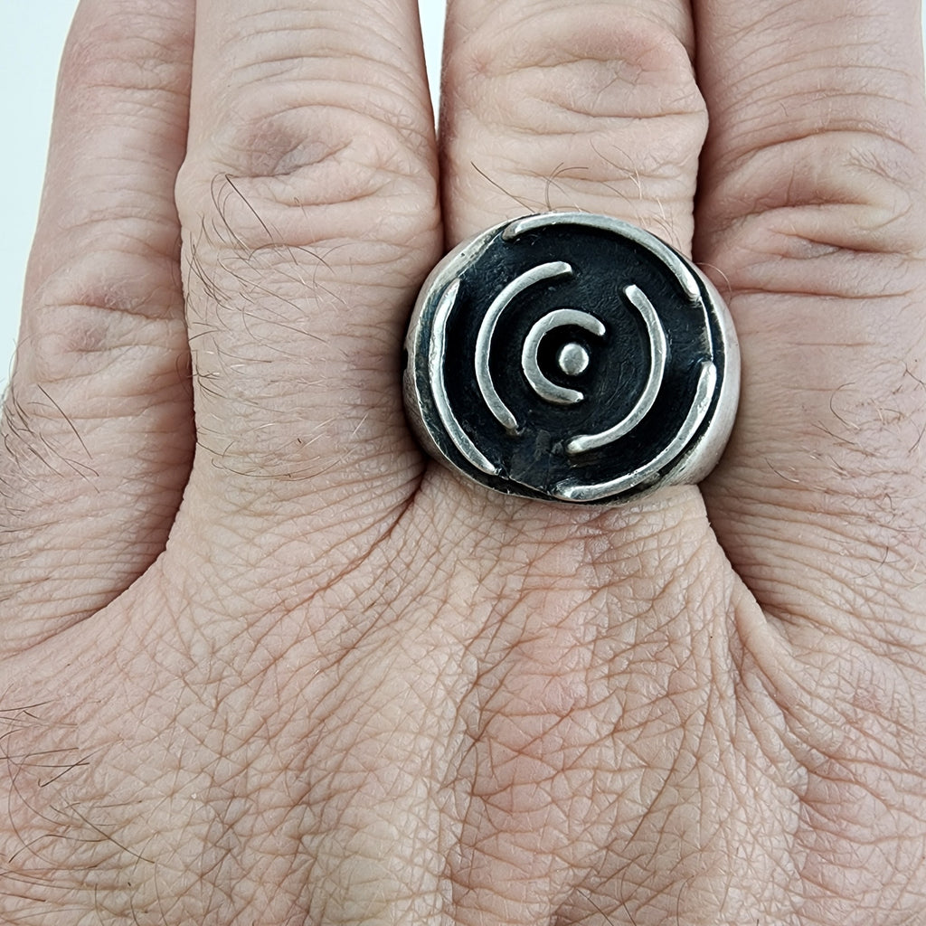 Vintage GB Labyrinth Maze Ring Size 13 1/2 in Sterling Silver 925