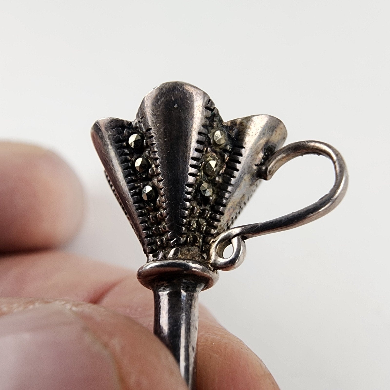 Perfume Bottle Funnel Sterling Silver 925 Marcasite Antique