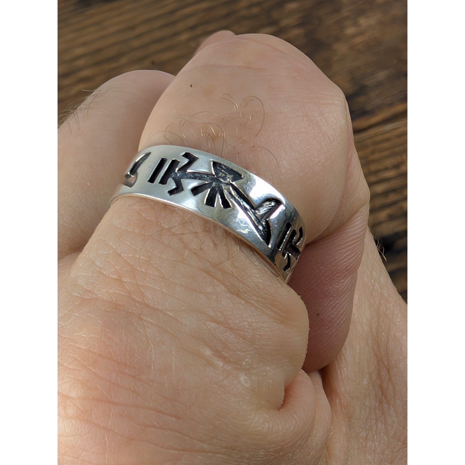 Southwestern Stamped Band Sterling Silver 925 Ring Size 13 3/4