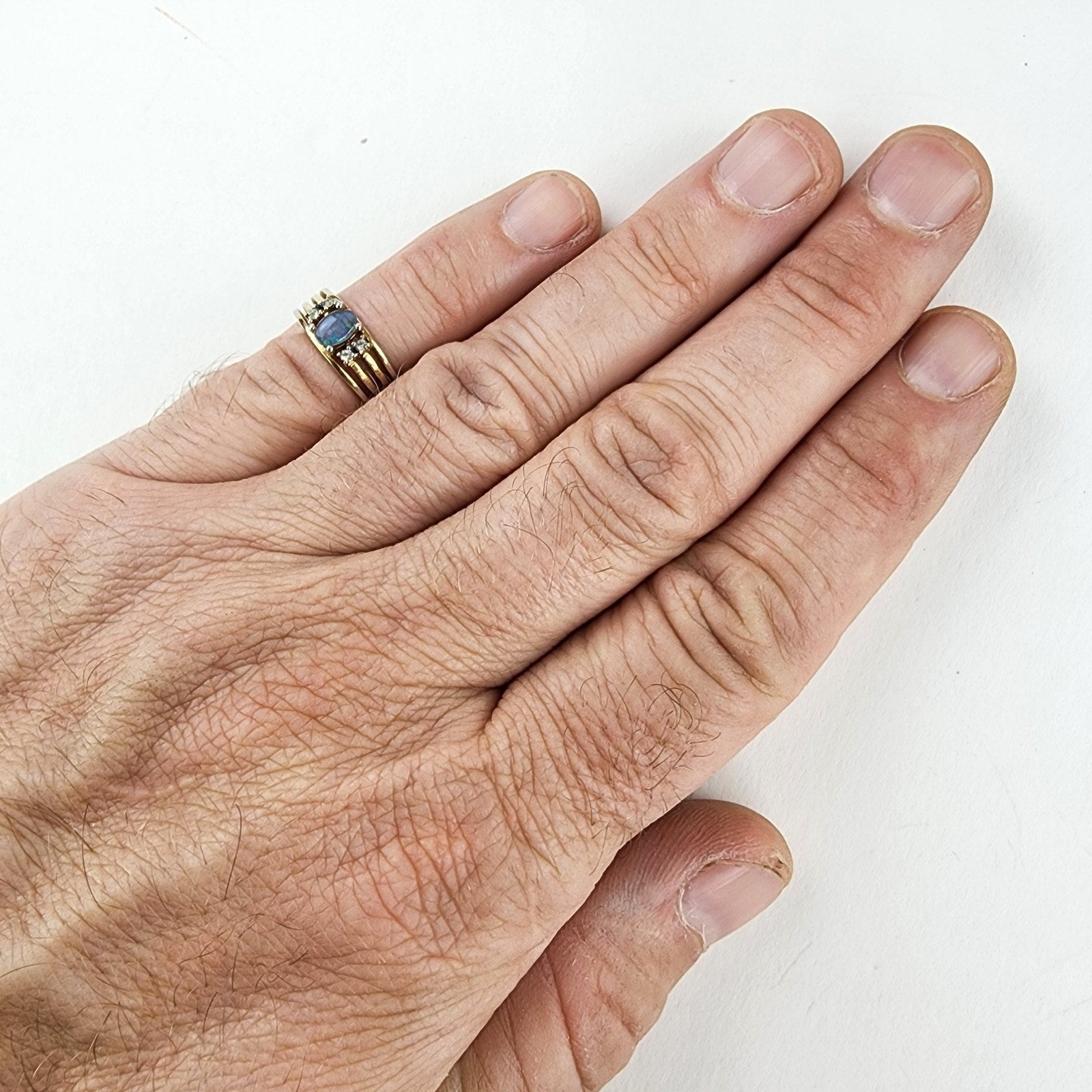 18K HGE Black Opal Ring Size 6 1/2 Heavy Gold Electroplate Vintage