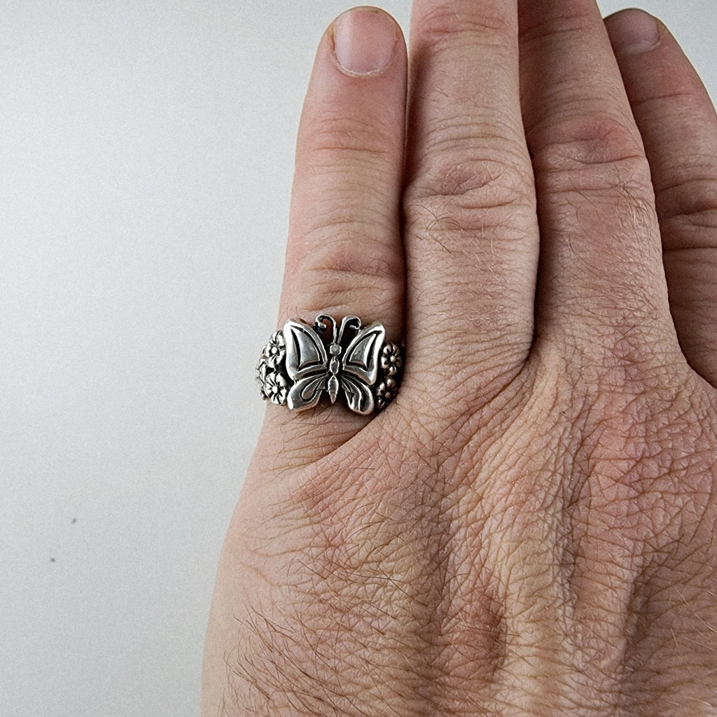Buttery Flower Band Ring Size 9 Sterling Silver 925 Vintage