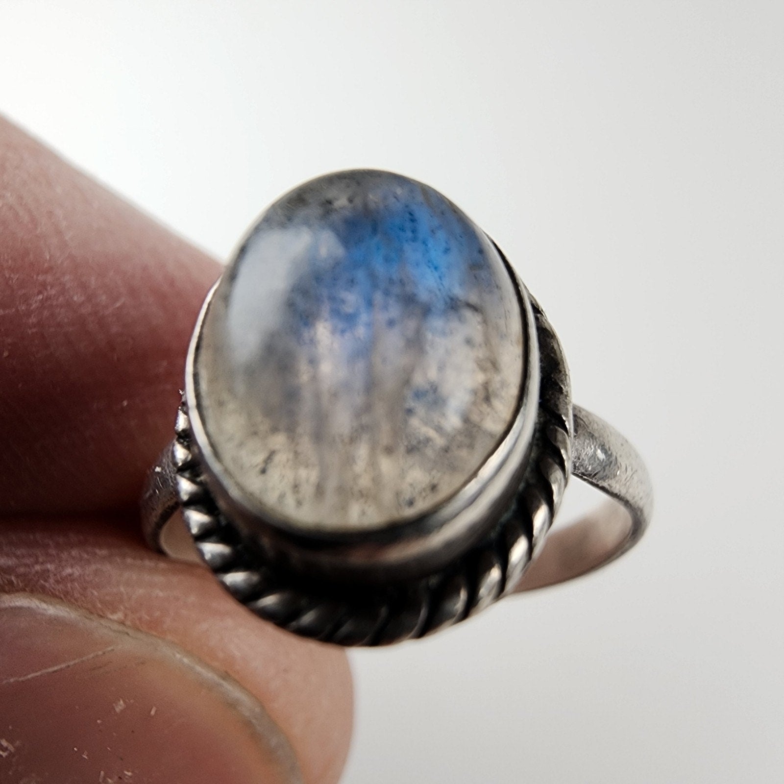 Rainbow Moonstone Cabochon Ring Size 5 1/2 Sterling Silver 925 Vintage