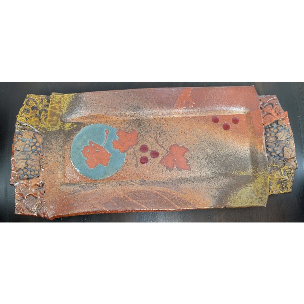 Handmade Studio Pottery Fall Leaves Tray Autumn Colors