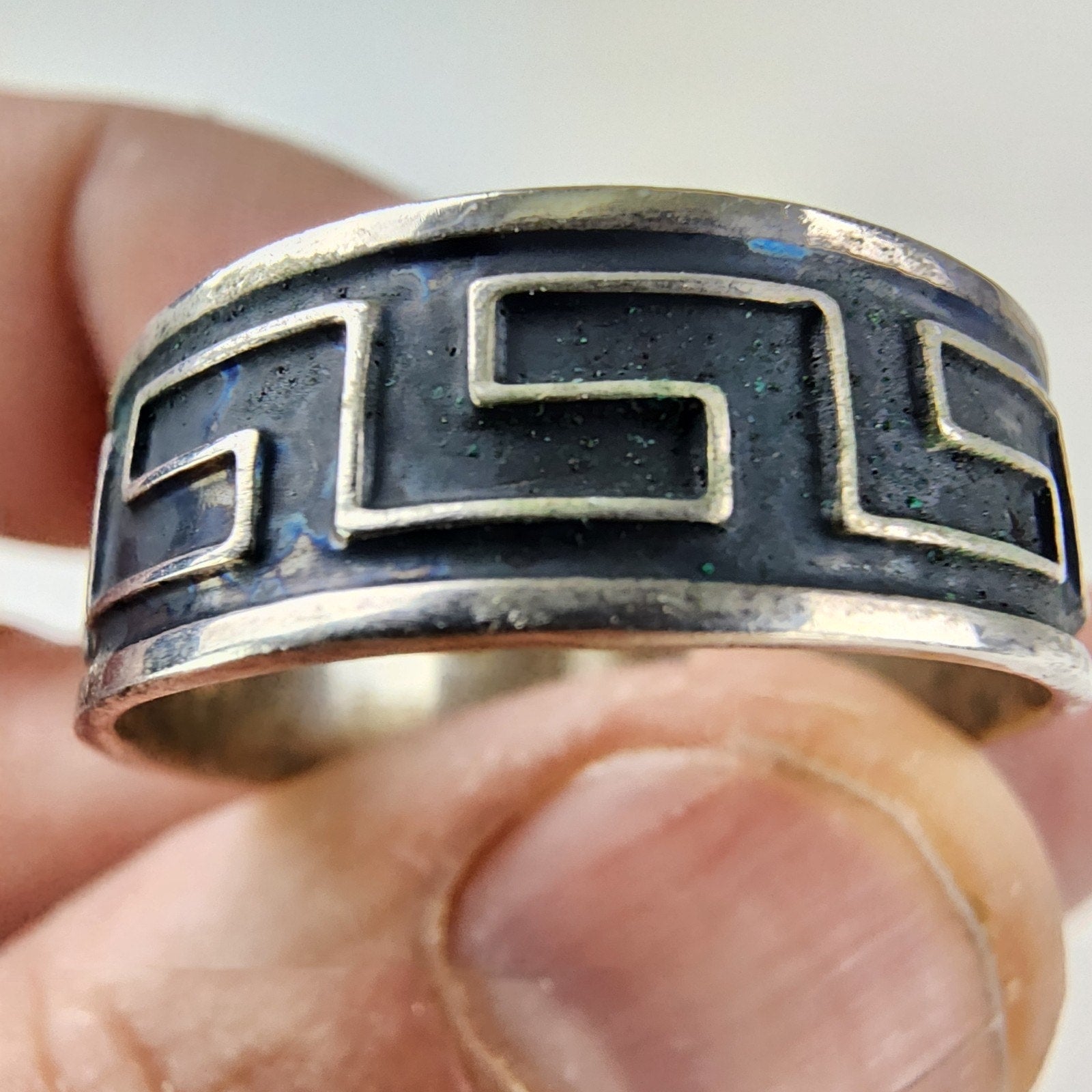 Greek Key Pattern Band Ring Size 14 1/2 Sterling Silver 925 Vintage