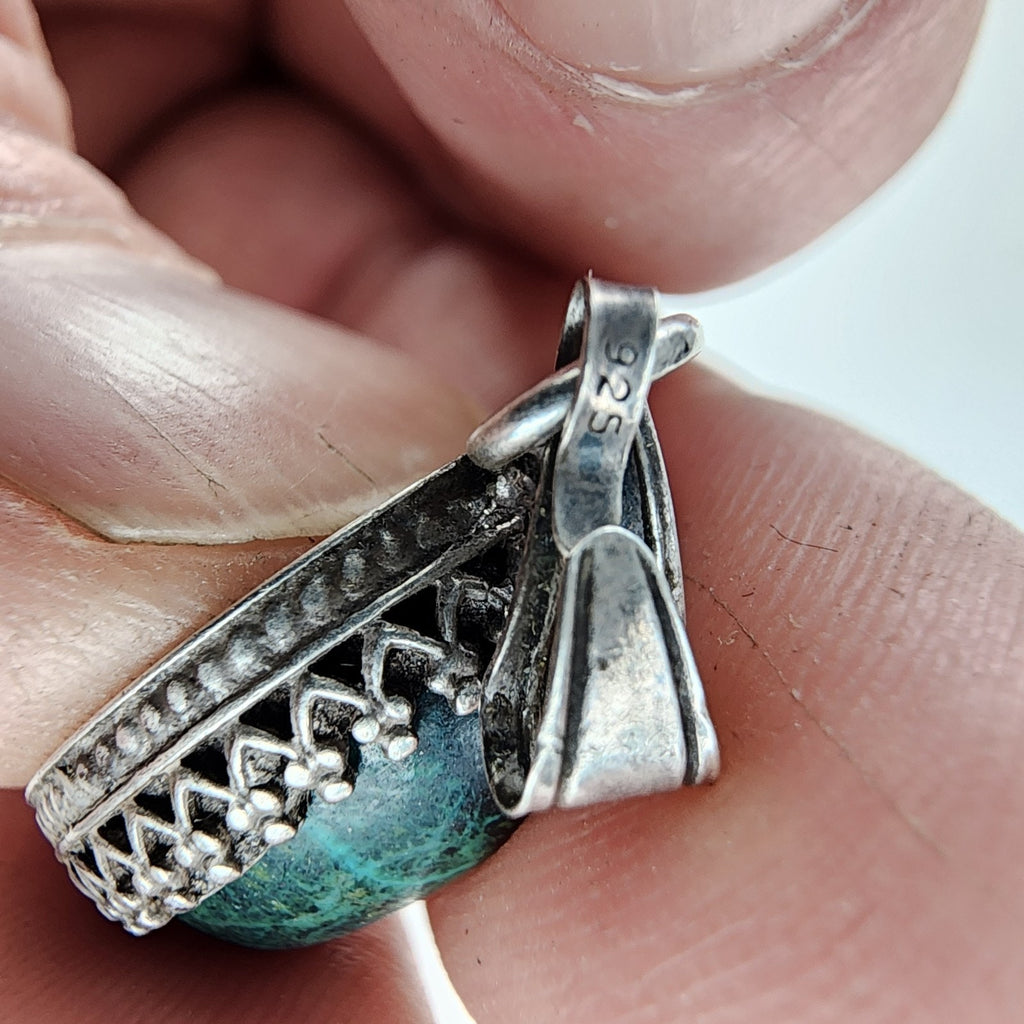 Malachite Oval Pendant Sterling Silver 925 Vintage
